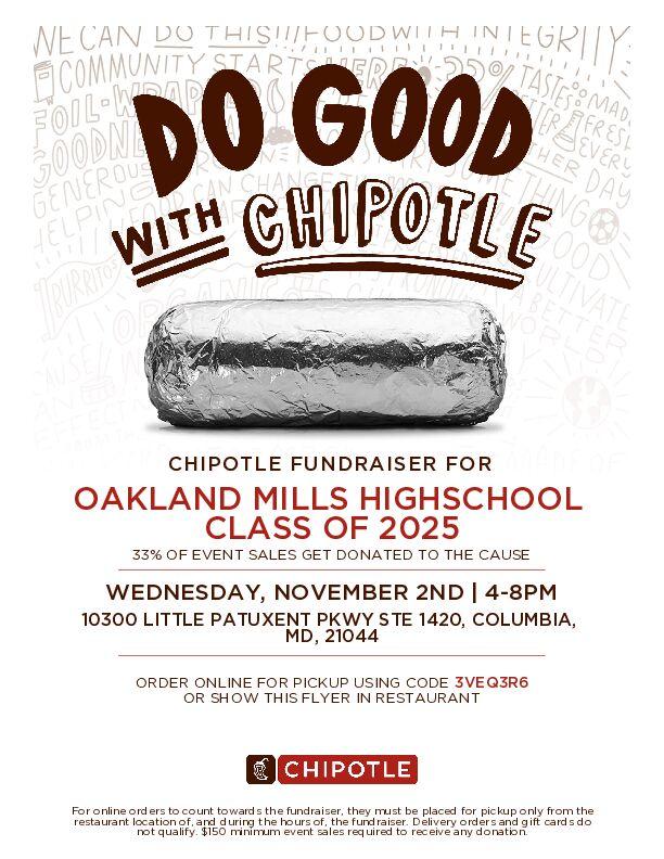 Image of flier for Class of 2025 Chipotle Fundraiser on November 2, 2022.