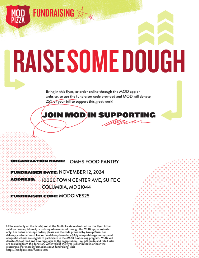 Image of flier for MOD pizza fundraiser.