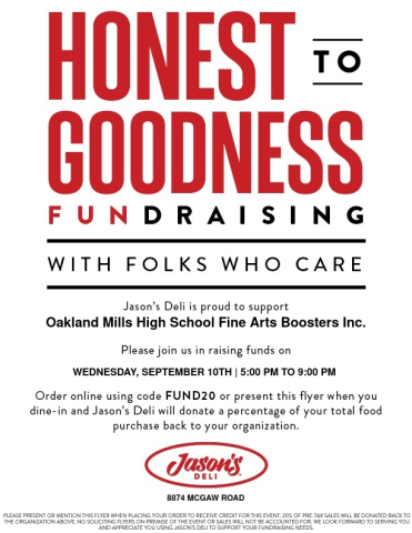 Image of flyer for Jason's Deli fundraiser.