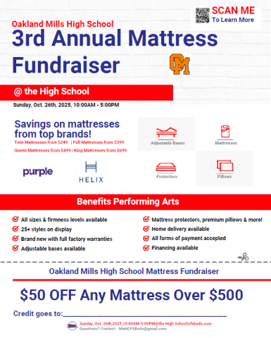 Image of flier for OM FAB mattress fundraiser.