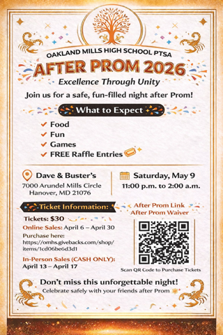 Image of flier for After Prom 2026.