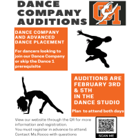 Image of the dance company auditions flier.